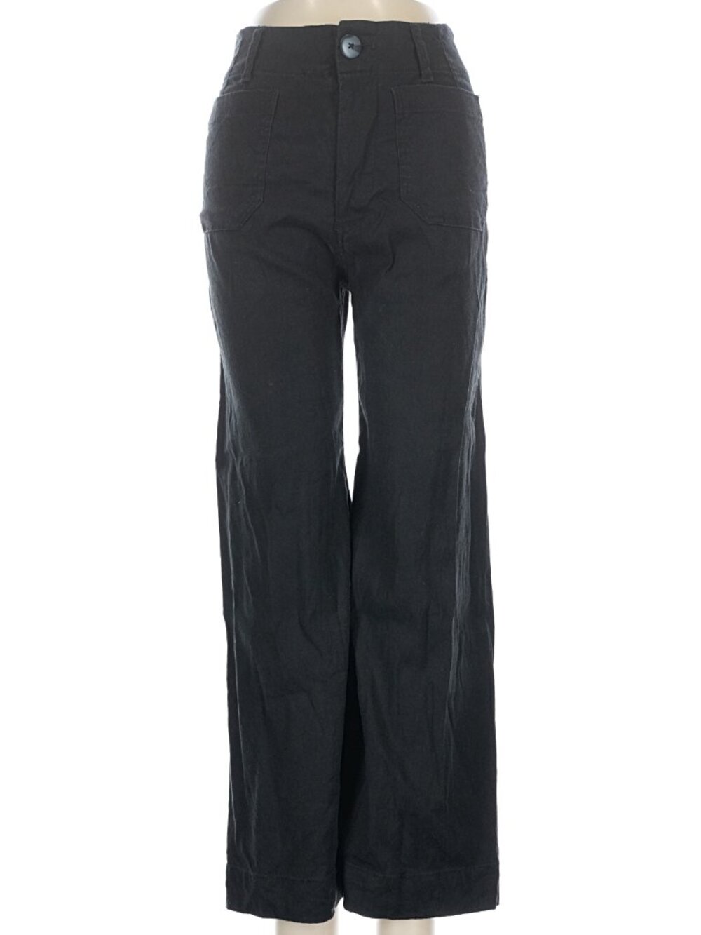 Anthropologie Maeve THE COLETTE Crop Wide Leg High Rise BLACK LINEN Pant Size 25